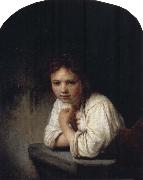 REMBRANDT Harmenszoon van Rijn Girl Leaning on a Window Sill painting